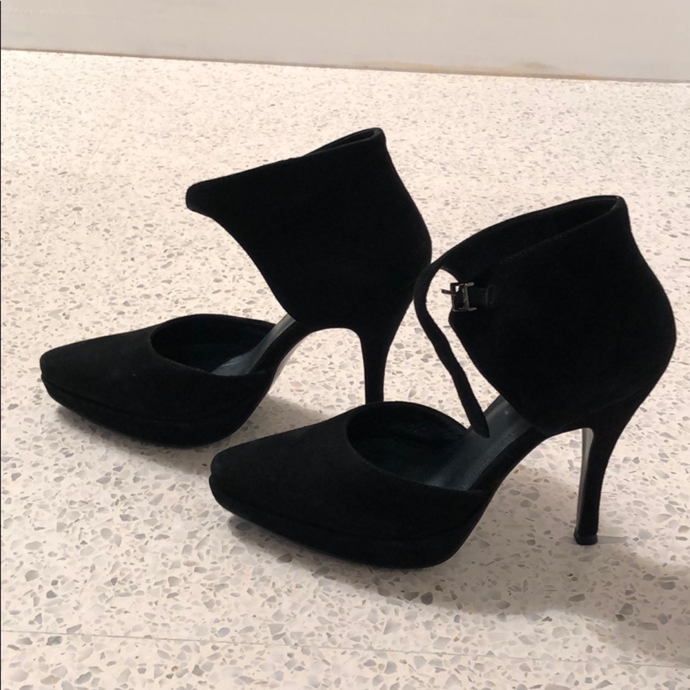 Farrutx Black Suede Heels sz 36. Never used!